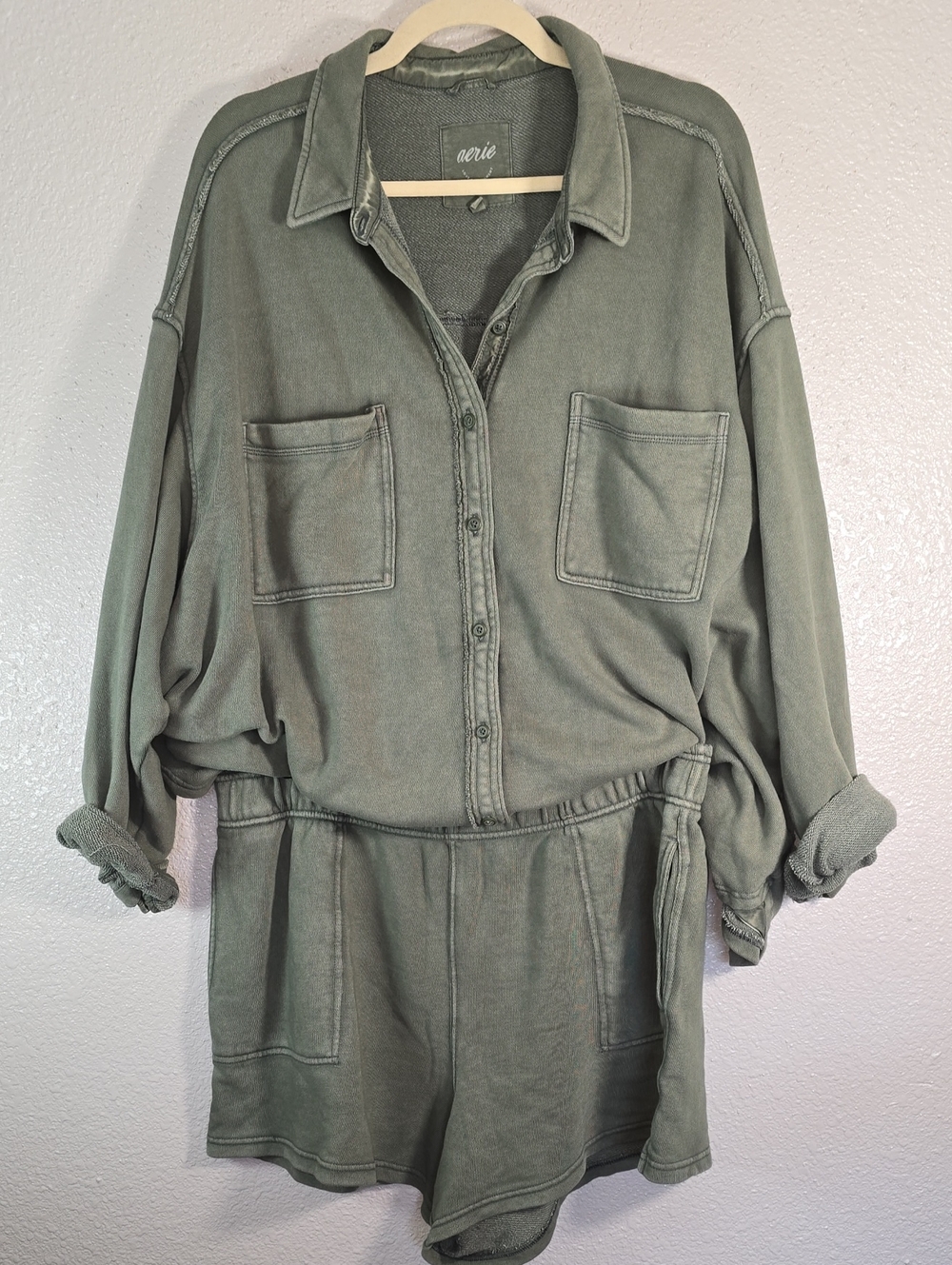 Aerie olive green button-up Jacket And Shorts Set